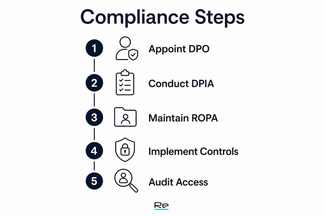 Data privacy in education explained: UK compliance guide - Re-solution Infographic showing data privacy compliance steps in UK schools