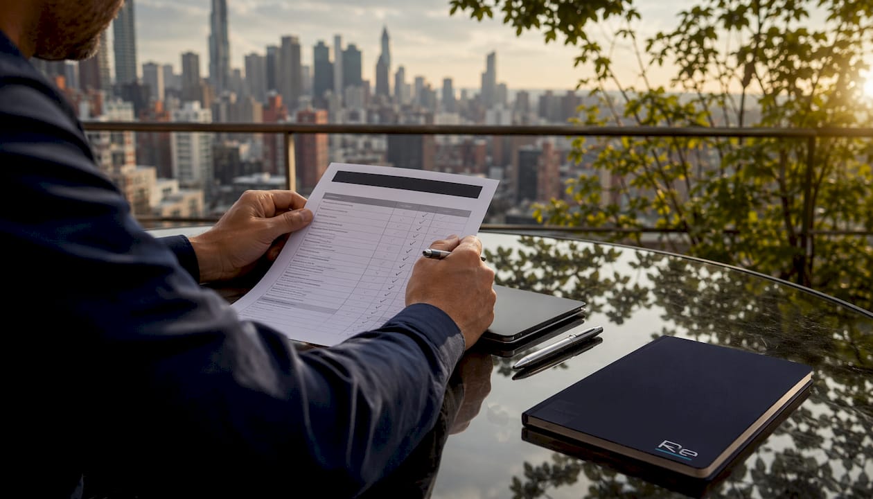Close-up of hands completing IT asset checklist