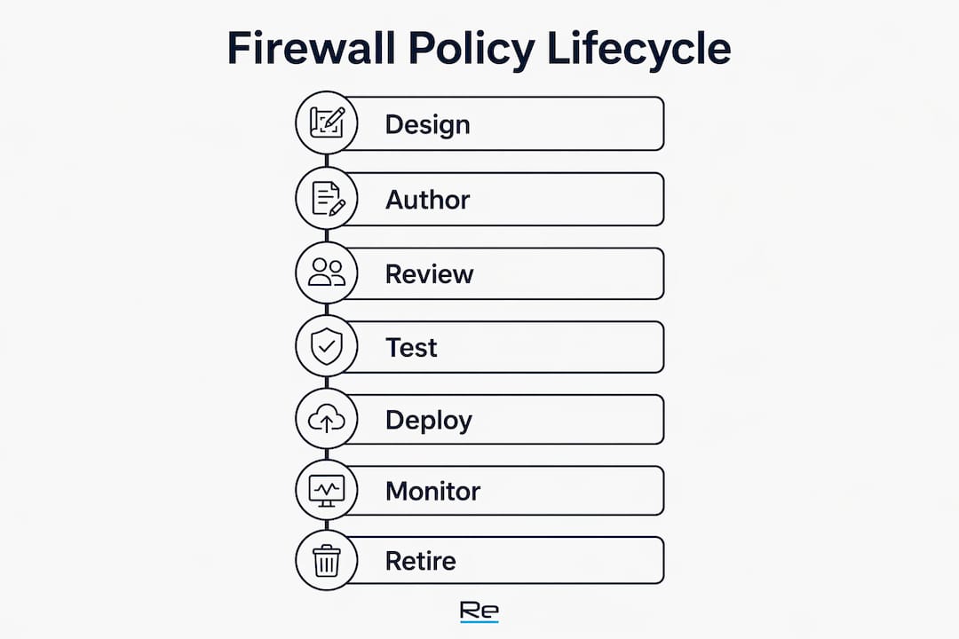 Infographic describing the firewall policy lifecycle stages