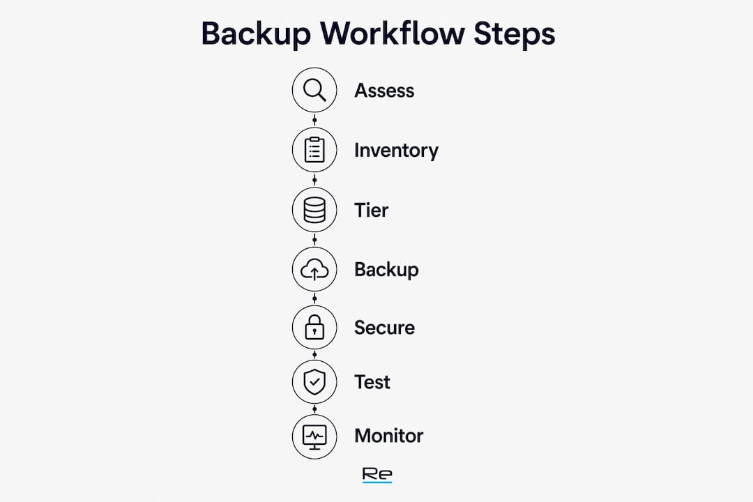 Critical systems backup workflow for IT managers - Re-solution Infographic showing critical backup workflow steps