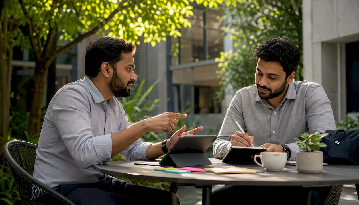 Benefits of digital connectivity for UK IT decision makers - Re-solution Two colleagues collaborating using digital devices