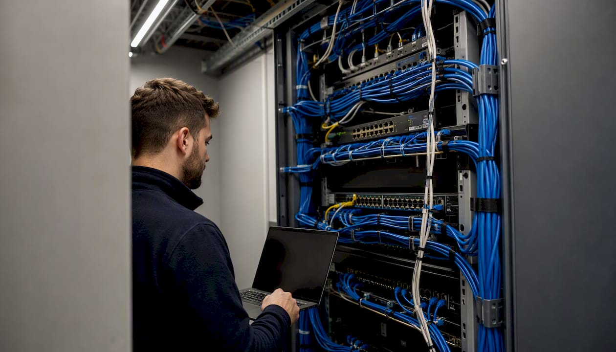 Organized cabling and switches in network riser