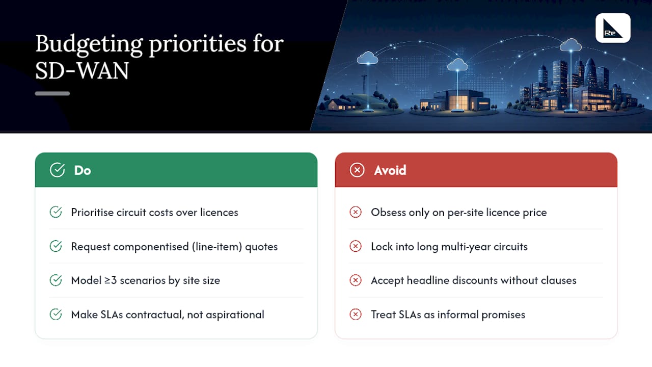 UK SD‑WAN Pricing: Componentised Budgets for 3, 25, 100 Sites - Re-solution Editorial take: what most SD-WAN budgeting advice gets backwards — overview diagram