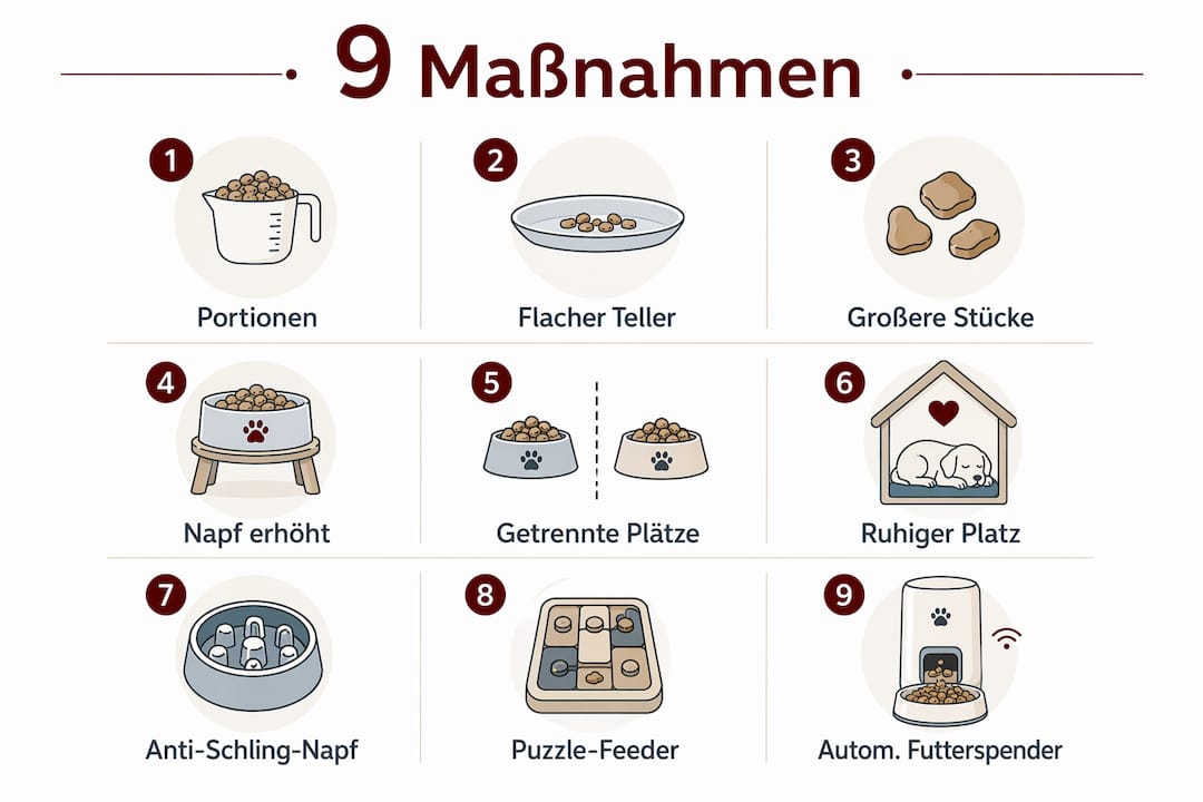 The infographic presents nine practical tips on how to avoid hasty gorging when eating.