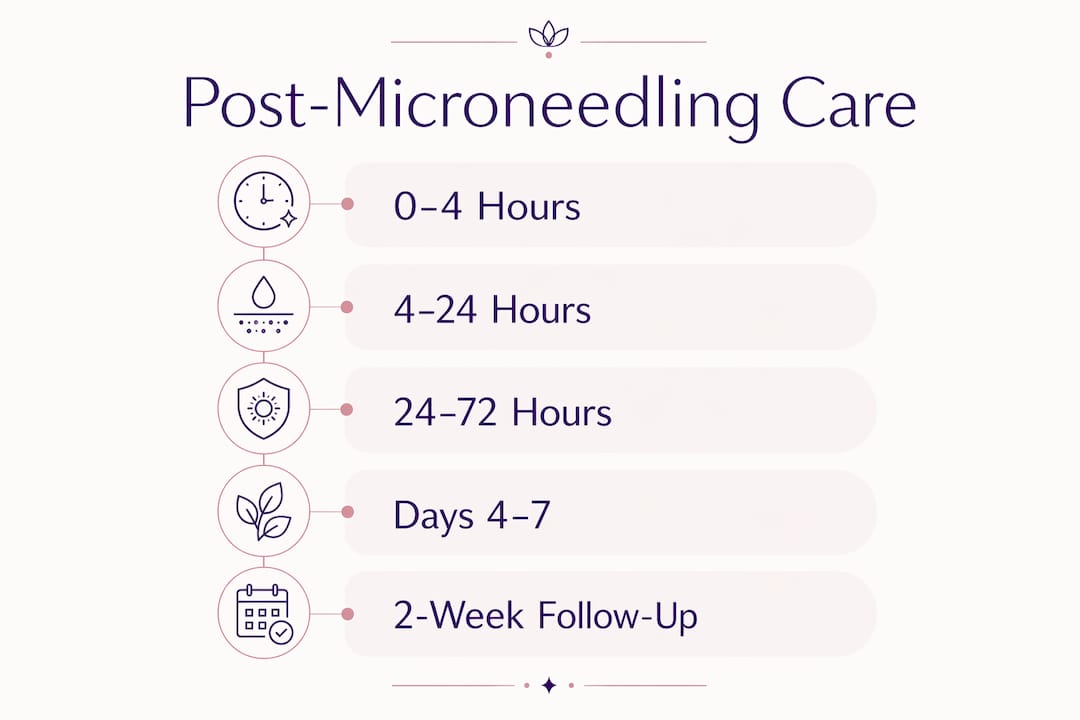 Infographic showing post-microneedling care timeline steps