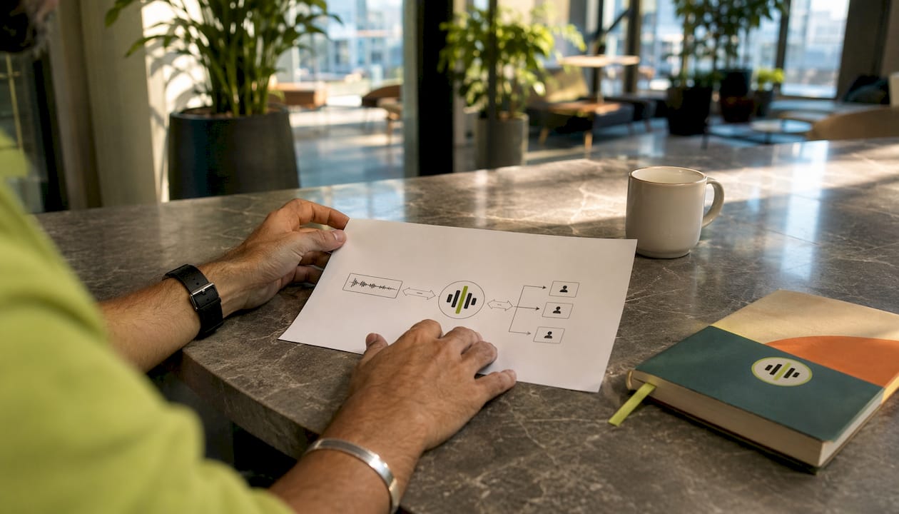 Hands examining diarization pipeline diagram