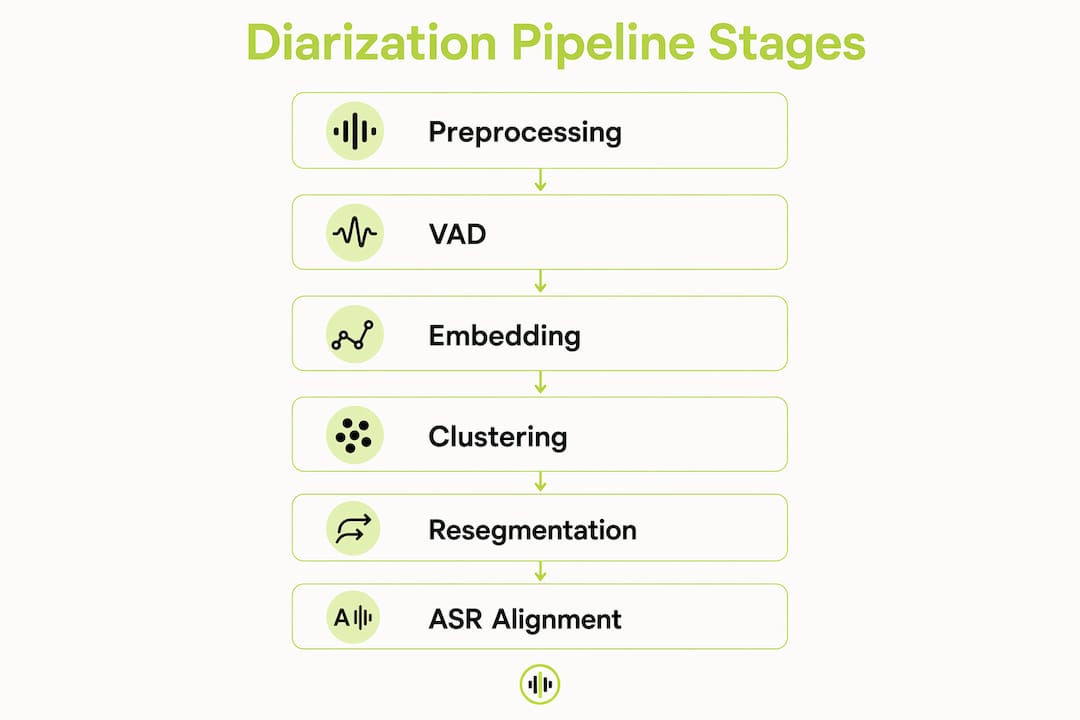 Infographic showing diarization pipeline stages