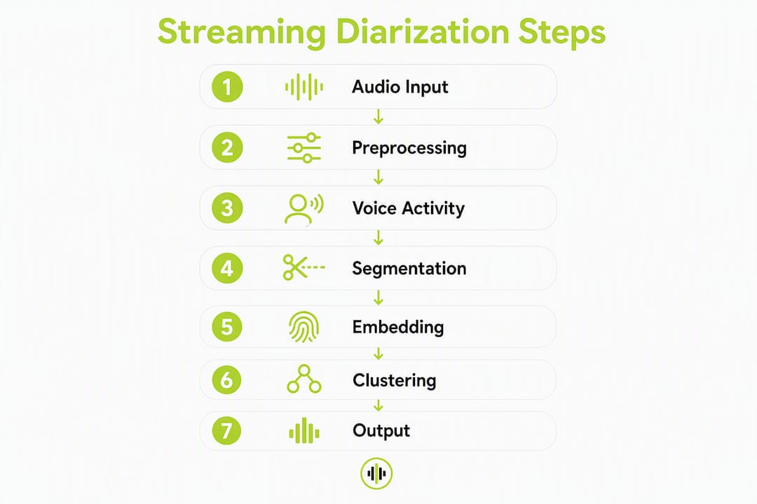 Infographic showing steps in real-time diarization pipeline