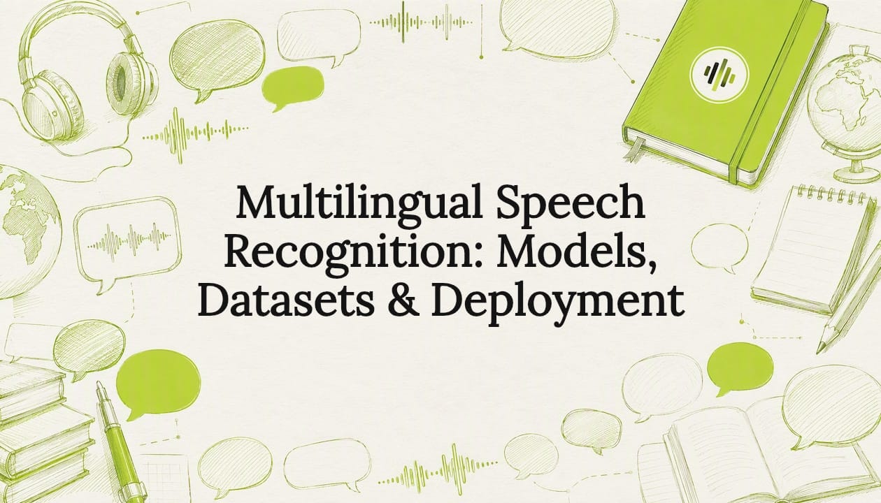 Decorative multilingual speech recognition title card illustration