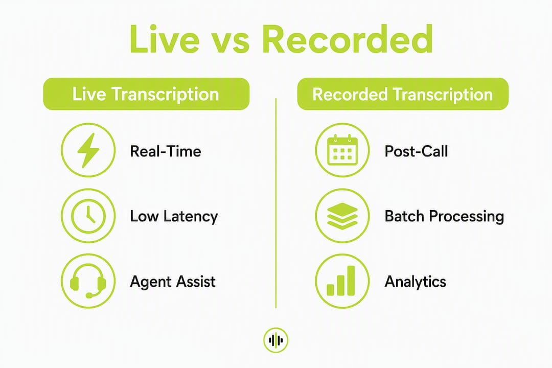 Infographic comparing live and recorded call transcription