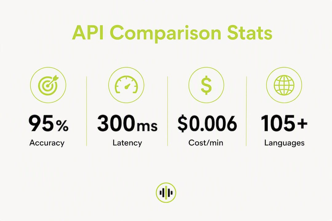 Infographic showing key transcription API comparison stats