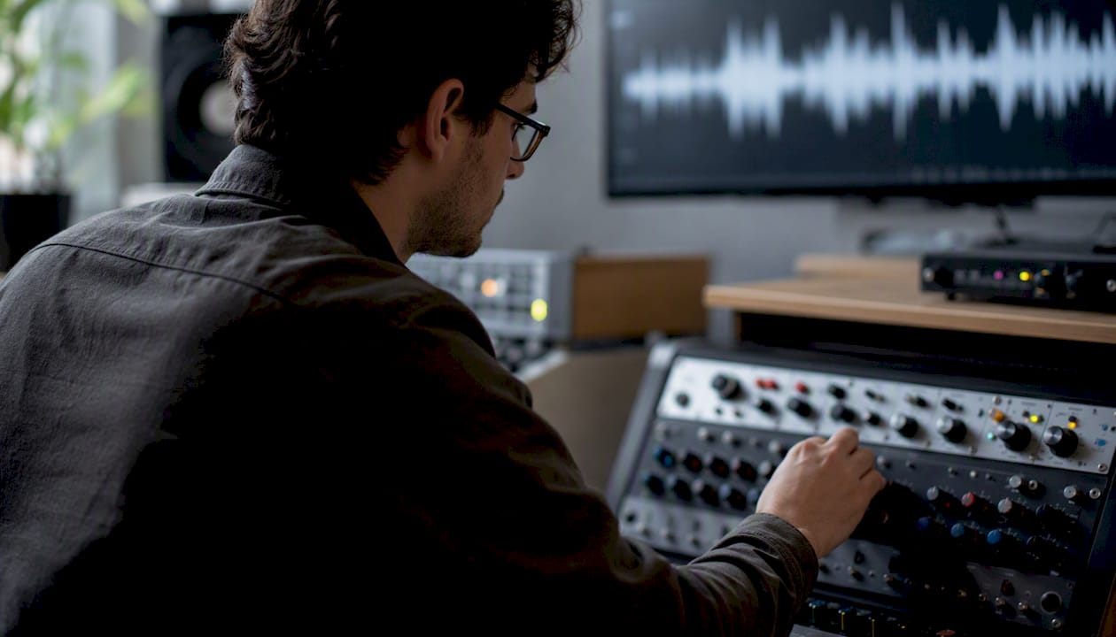Hands tuning audio equipment dials