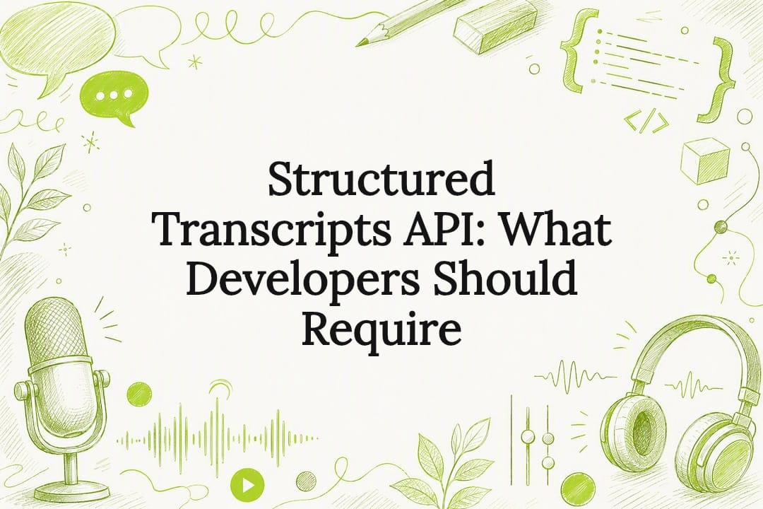 Decorative title card illustration for structured transcripts API article