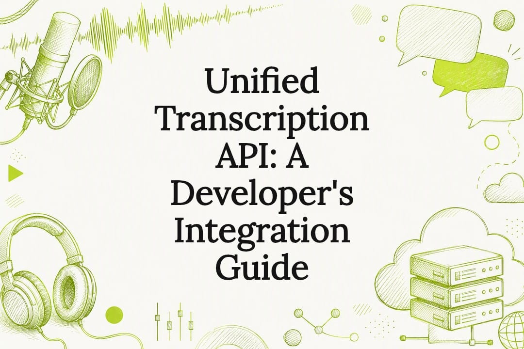 Decorative title card illustration with transcription tools
