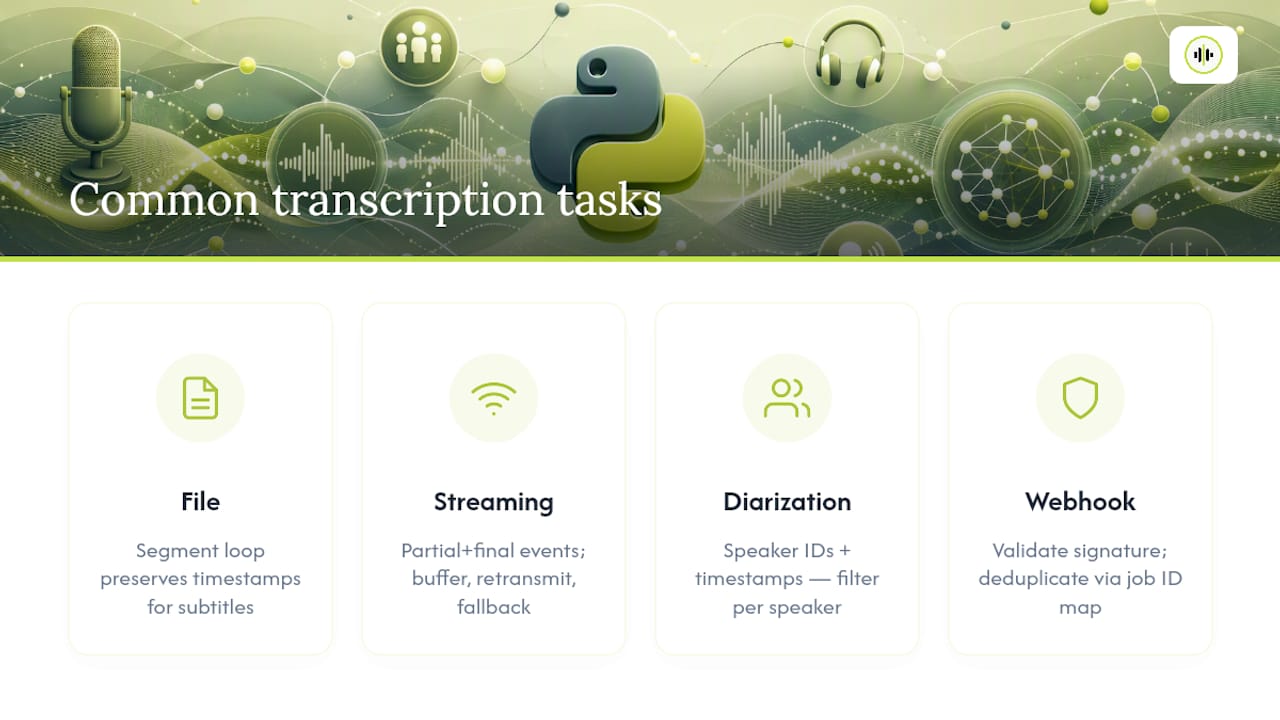 Diagram comparing four common transcription tasks