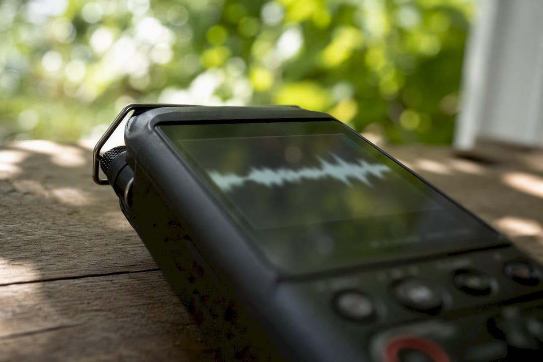 Close-up of audio waveform on digital recorder screen
