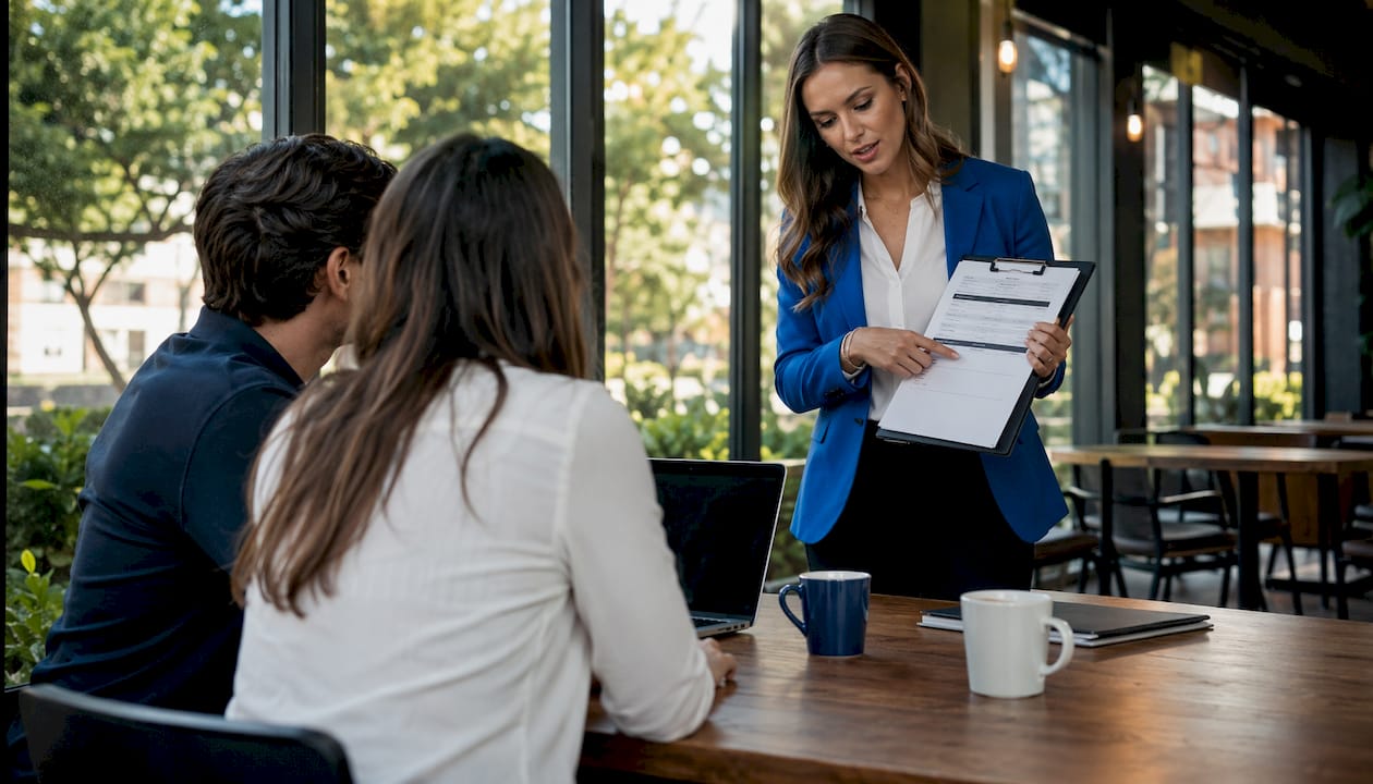 Real estate agent reviewing offers with clients