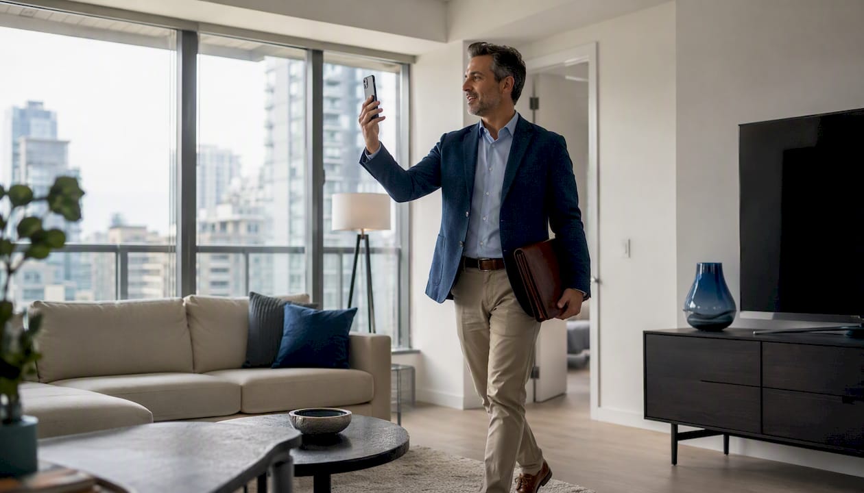 Agent recording property video walkthrough