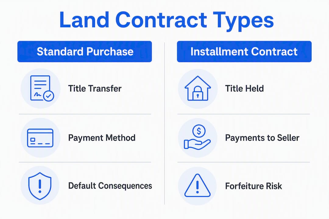 Infographic comparing standard purchase and installment land contracts
