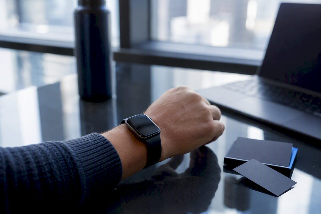 Wristwatch on table in professional setting