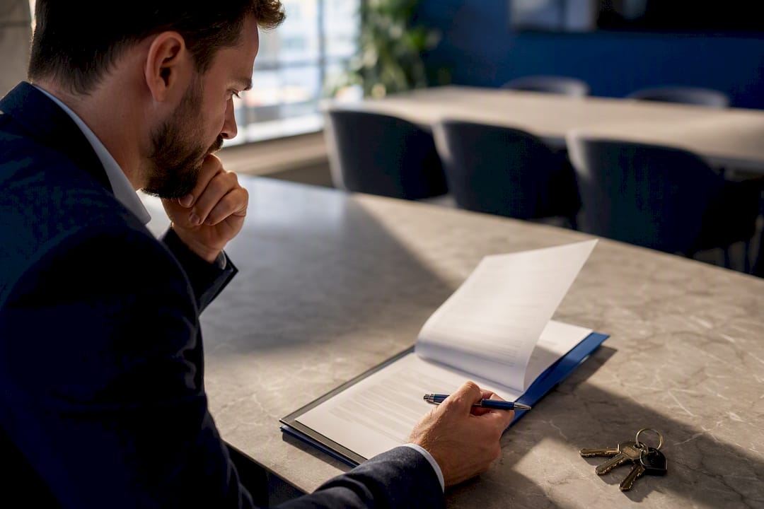 Investor reviewing residential purchase agreement