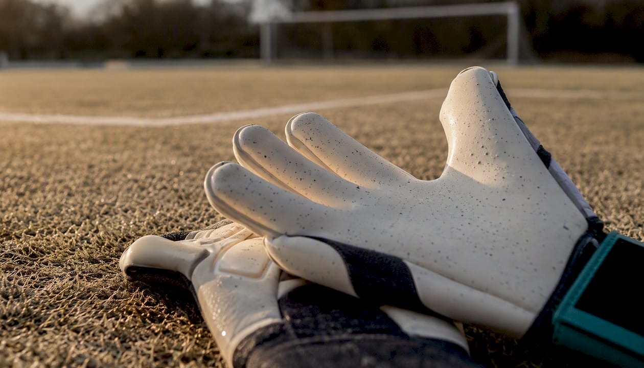 Detailaufnahme der griffigen Latex-Oberfläche eines Handschuhs
