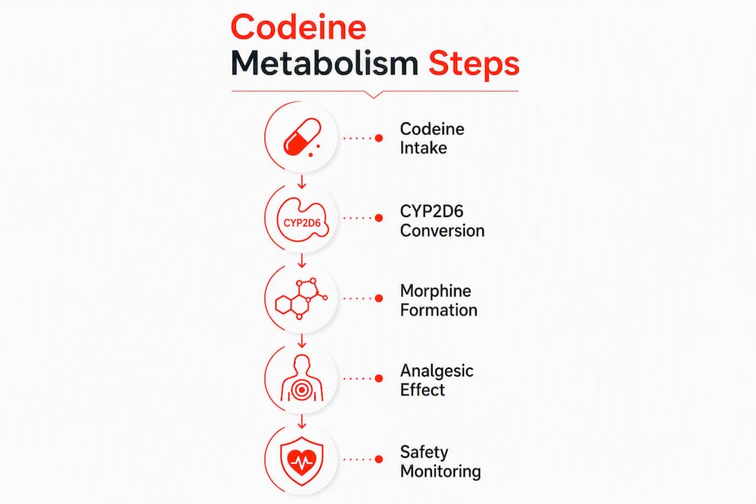 Infographic illustrating codeine metabolism stages
