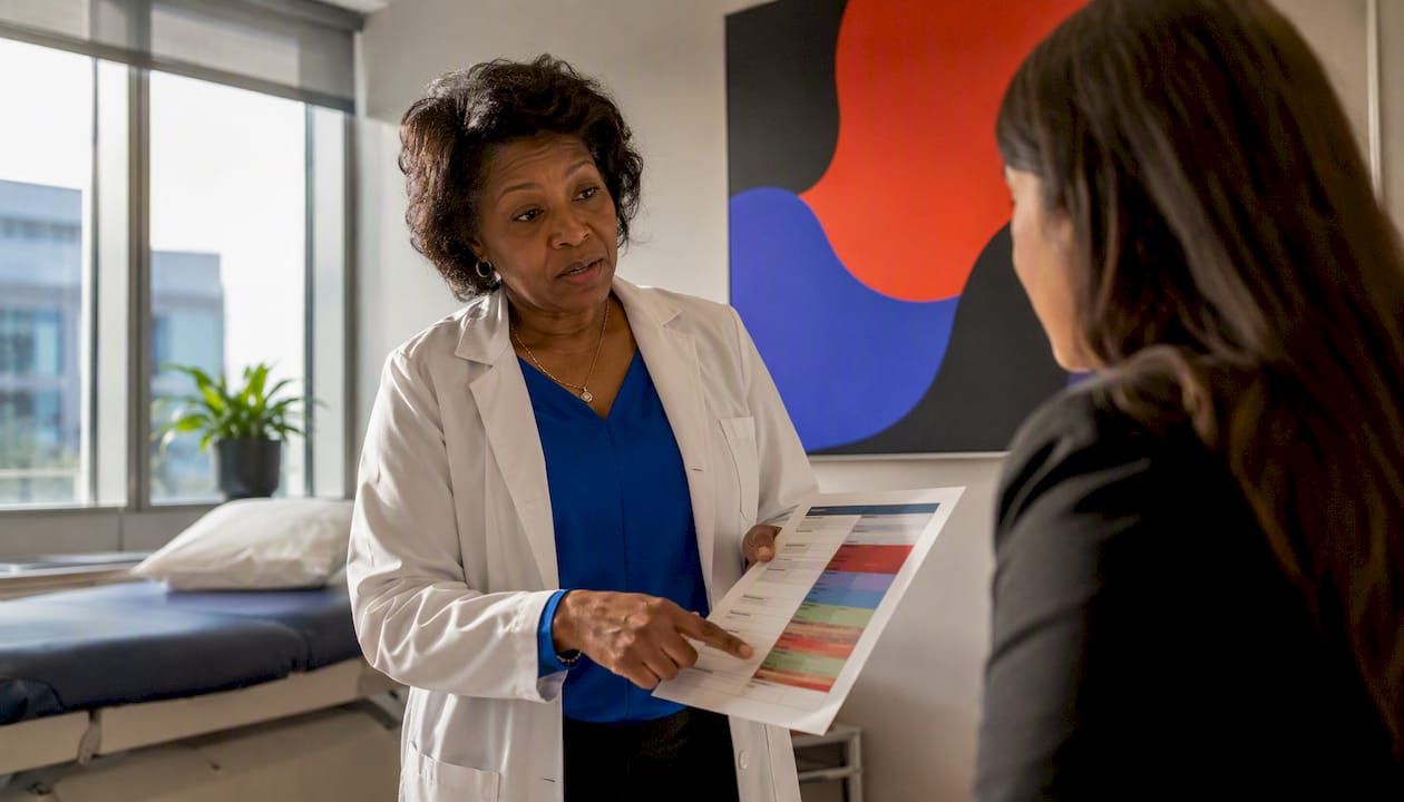 Clinician examining CYP2D6 genotype activity score chart