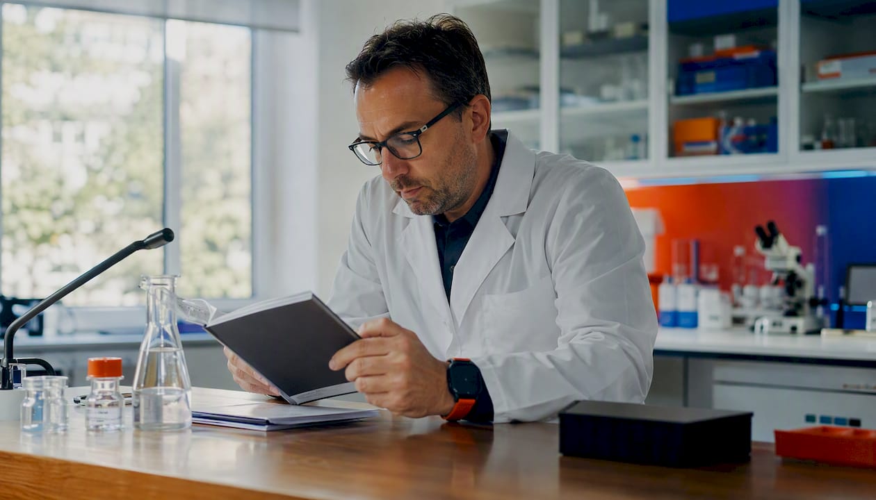 Pharmacologist typing drug interaction data