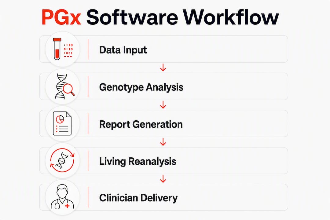 Infographic showing PGx software workflow steps