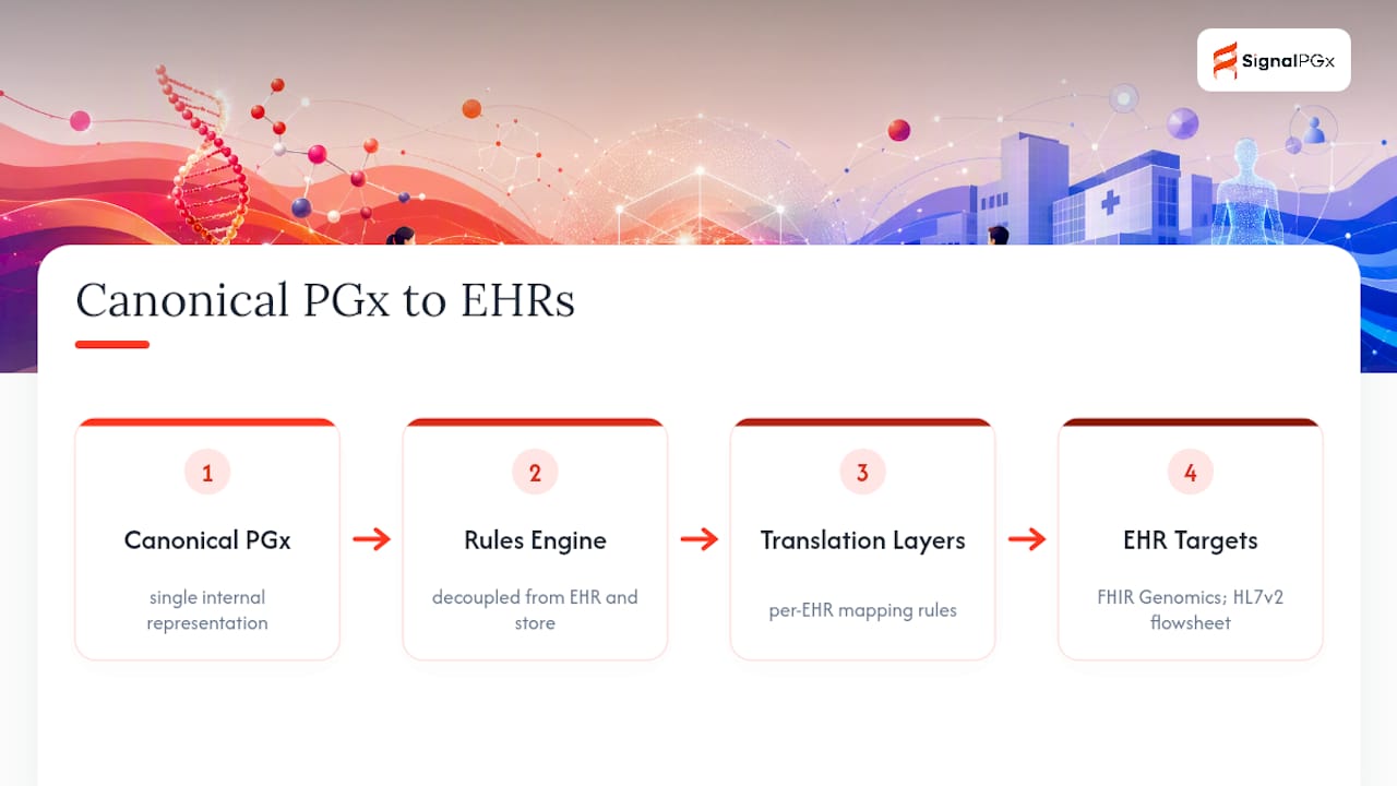 Diagram of PGx data mapping to multiple EHR platforms