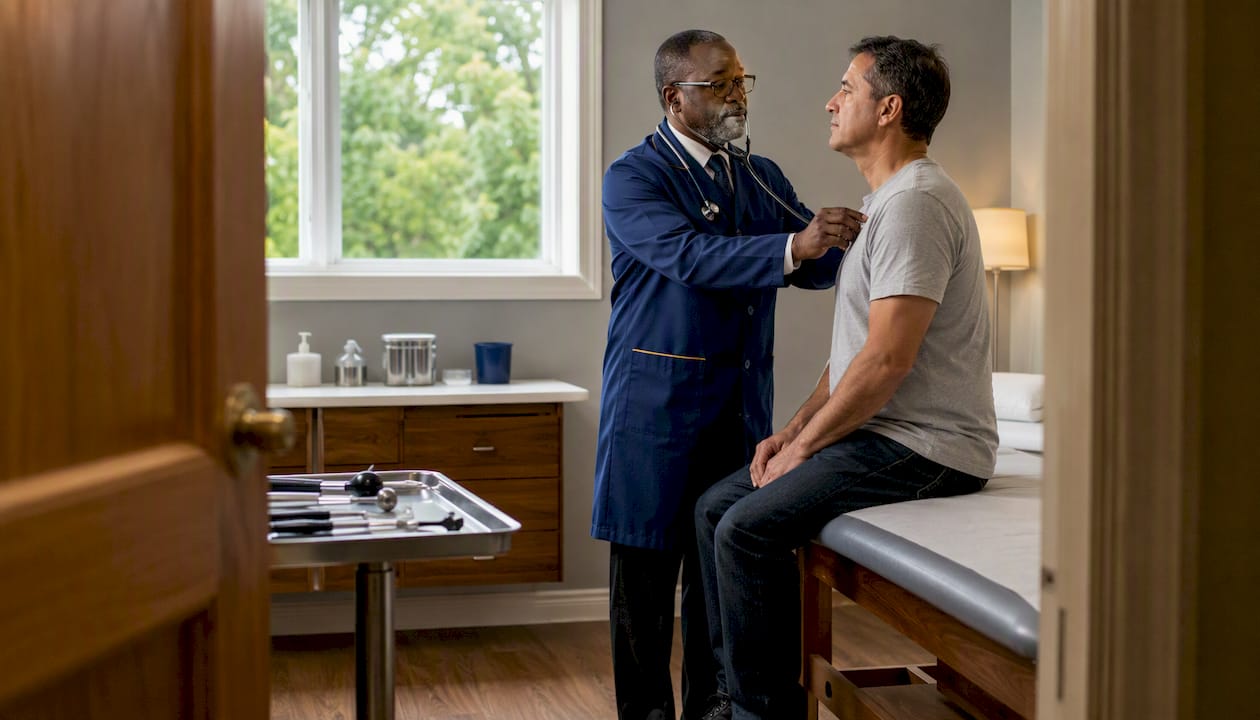 Civil surgeon performing physical exam