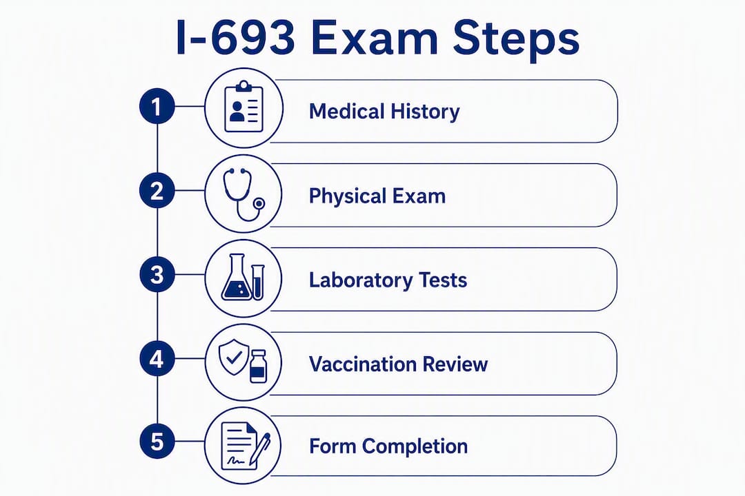 Infographic showing I-693 exam process steps