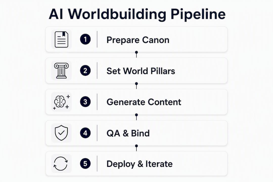 Infographic showing AI worldbuilding pipeline steps