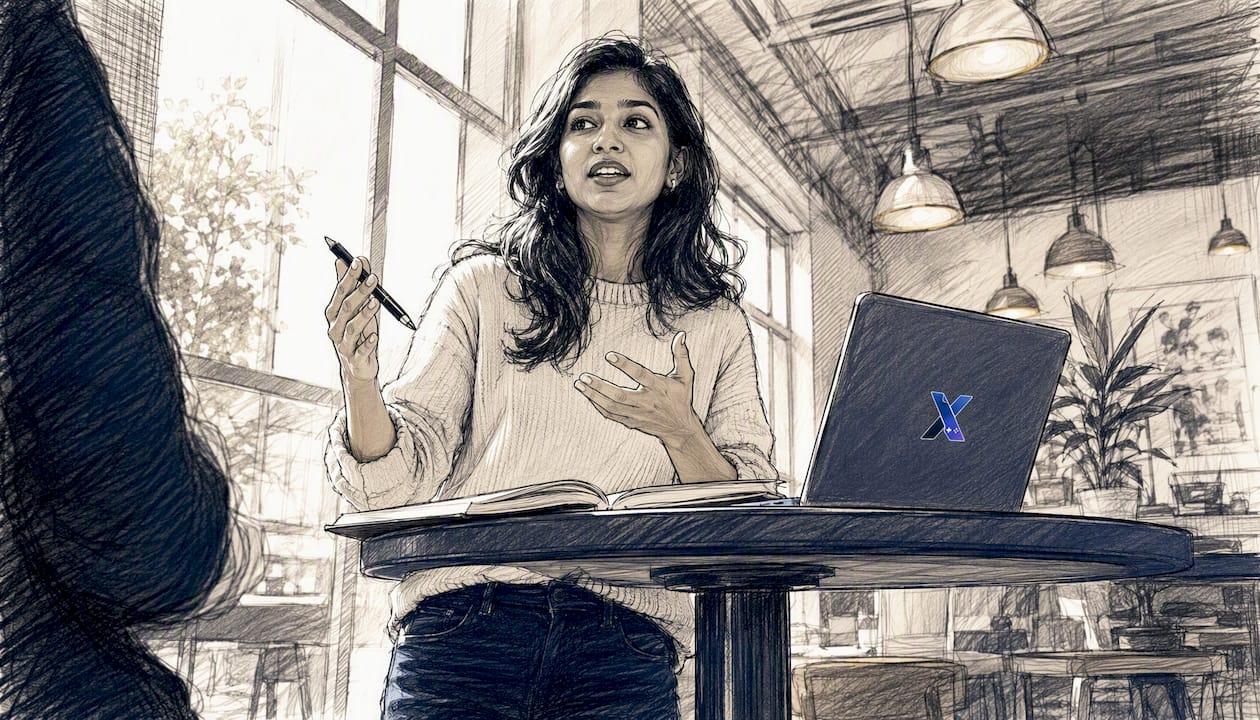 Female designer explaining role at meeting table