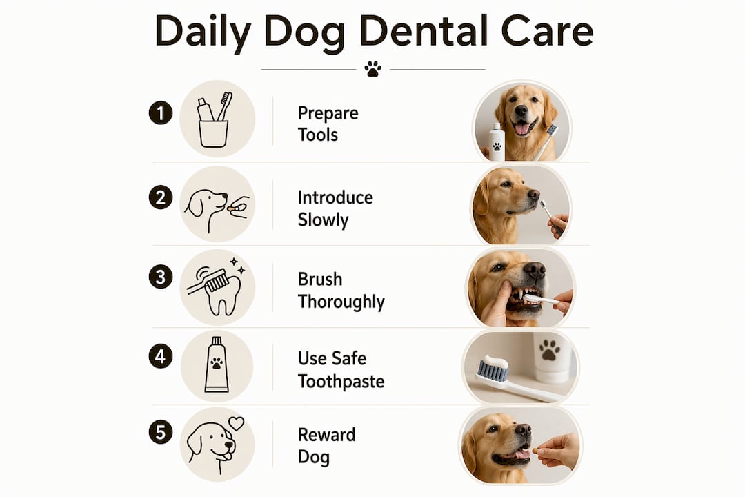 Infographic of daily dog dental care steps