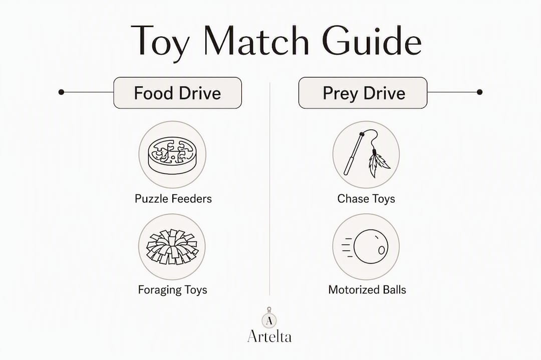 Infographic comparing pet toys matched to primary drives