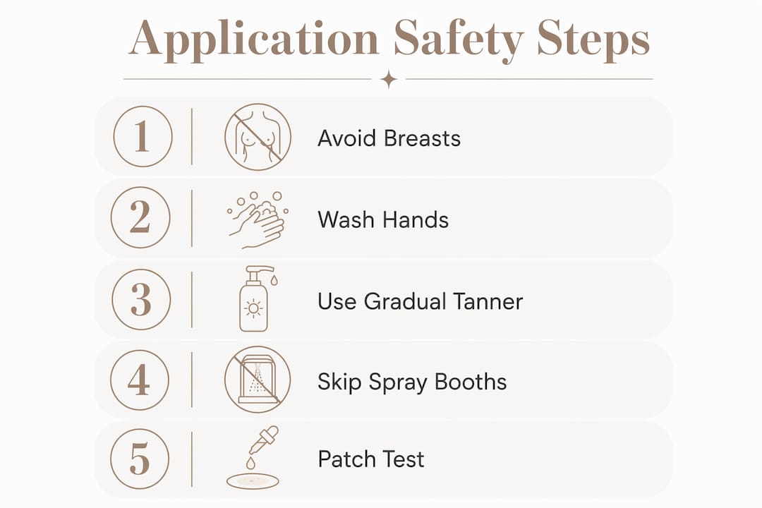 Infographic displaying safe steps for self-tanner use while breastfeeding