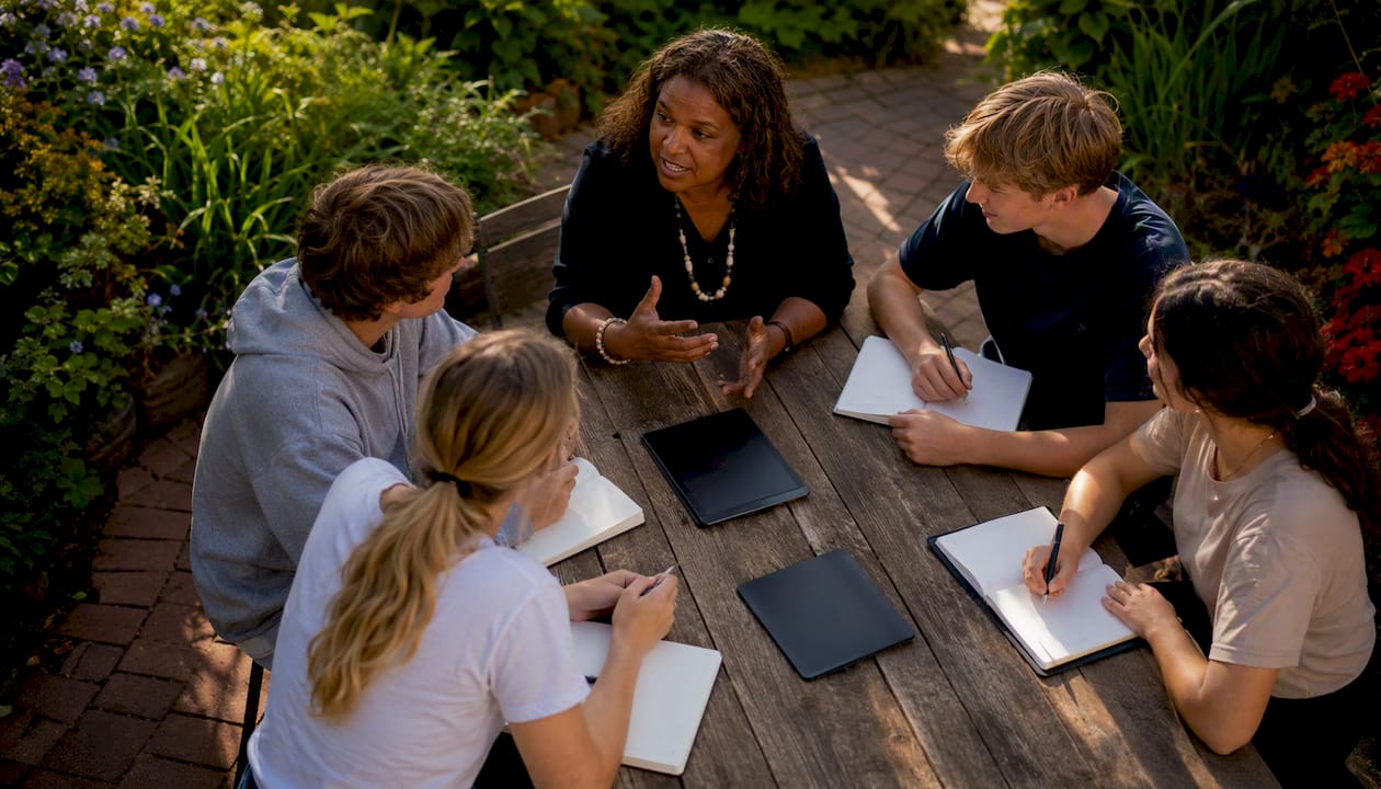 Teacher leading responsible AI discussion with students