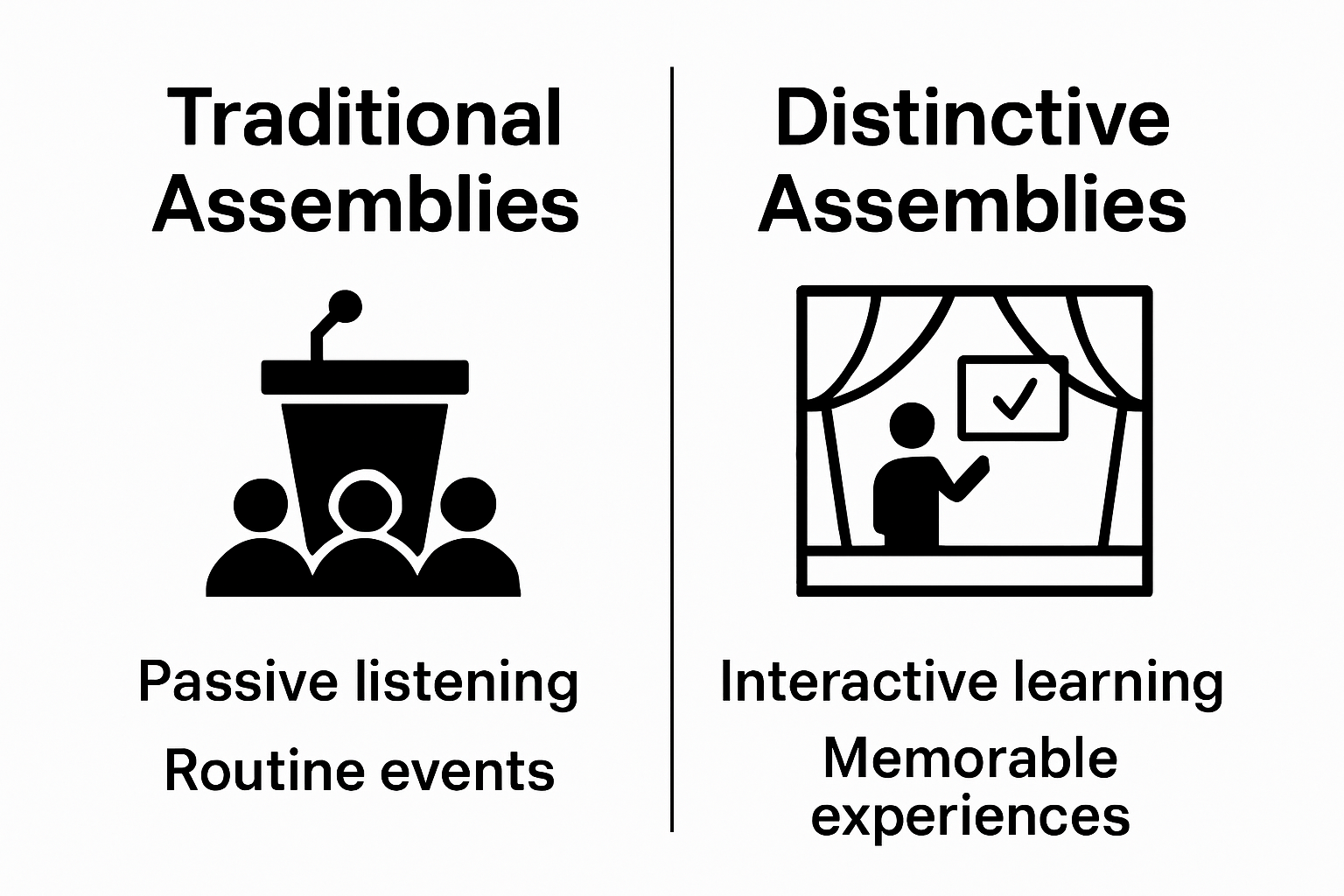 Simple comparison of traditional vs distinctive school assemblies