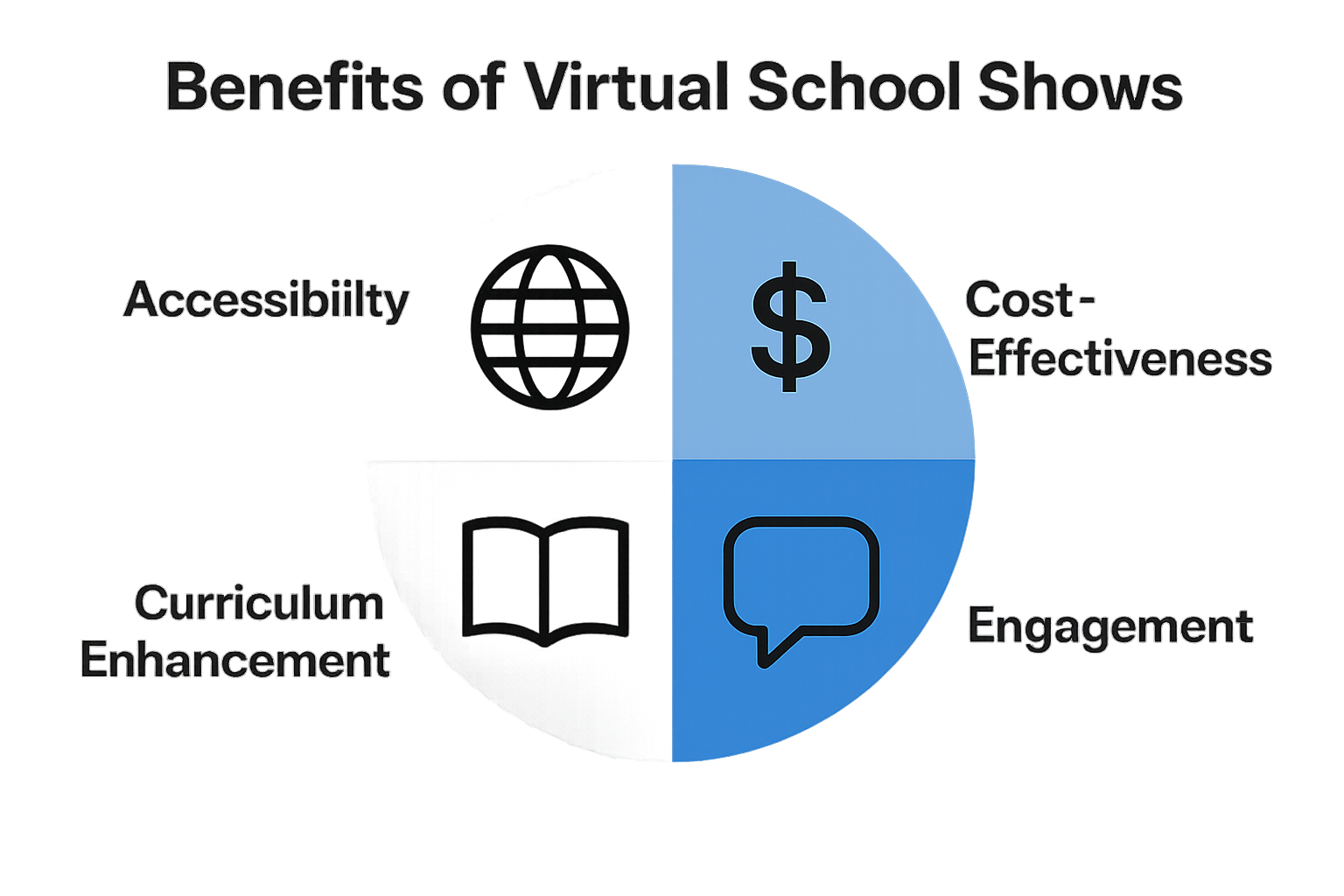 Infographic: Four benefits of virtual school shows shown by pie chart with icons