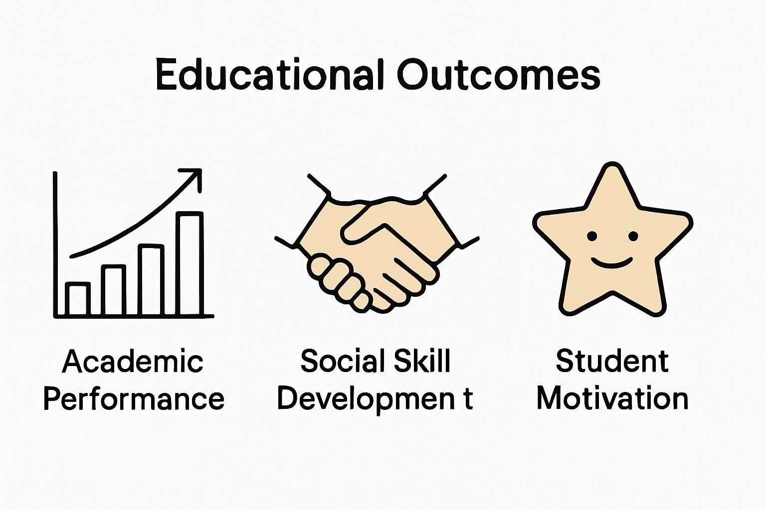 Infographic comparing outcomes: academic performance, social skills, motivation