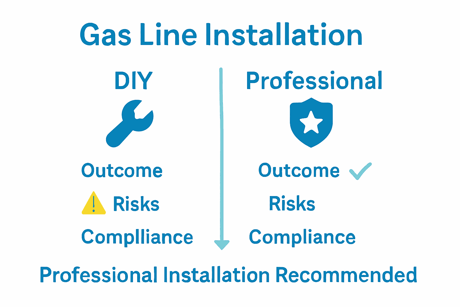 Infographic comparing DIY and professional gas line installation risks and benefits.
