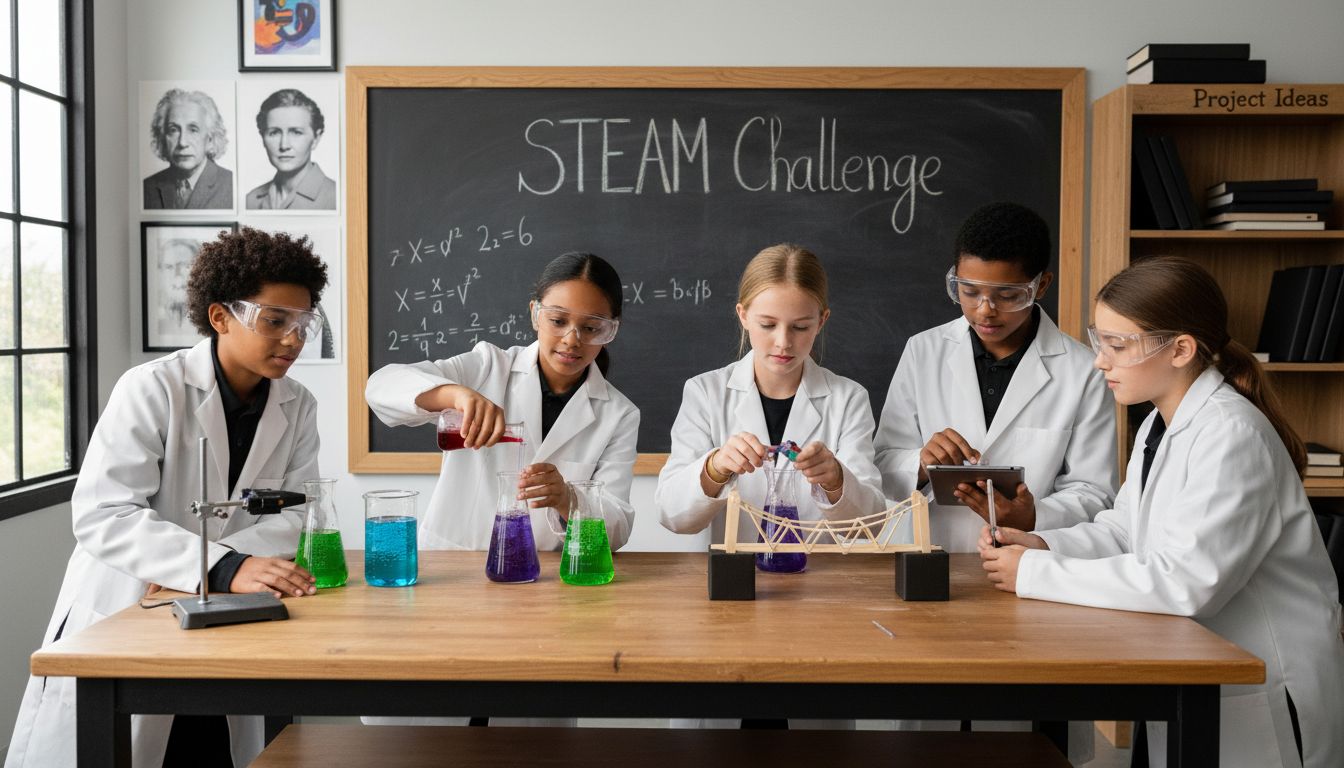 Students working on interactive STEAM experiments