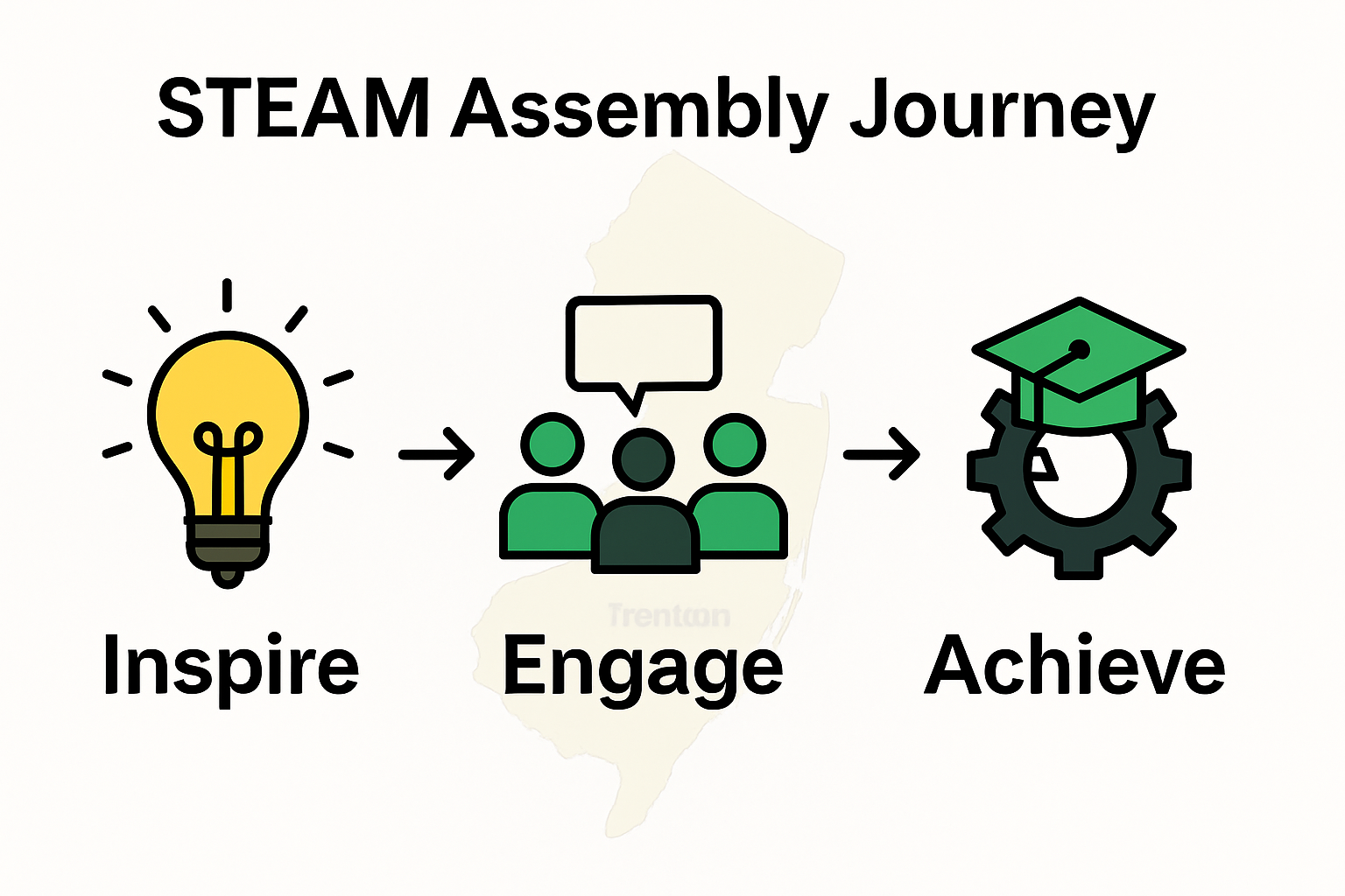 Infographic showing STEAM assembly process inspire to achieve