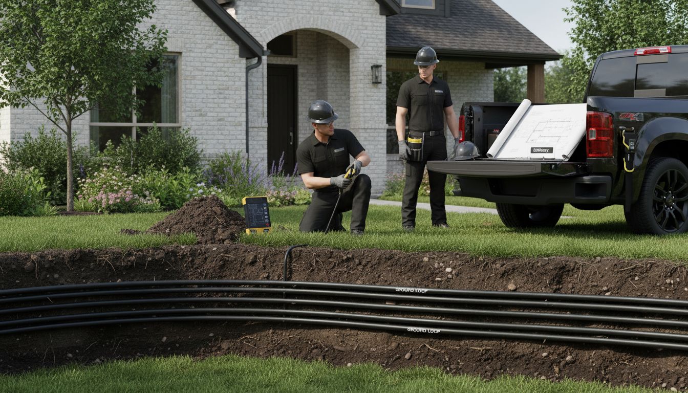 Geothermal heat pump yard installation scene