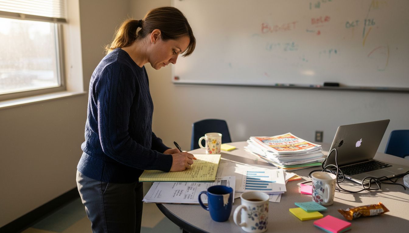 Administrator reviewing assembly needs assessment documents