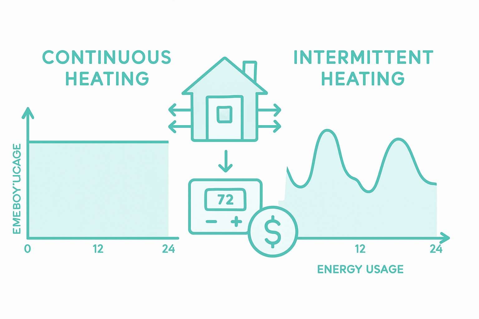 Infographic comparing continuous vs intermittent heating