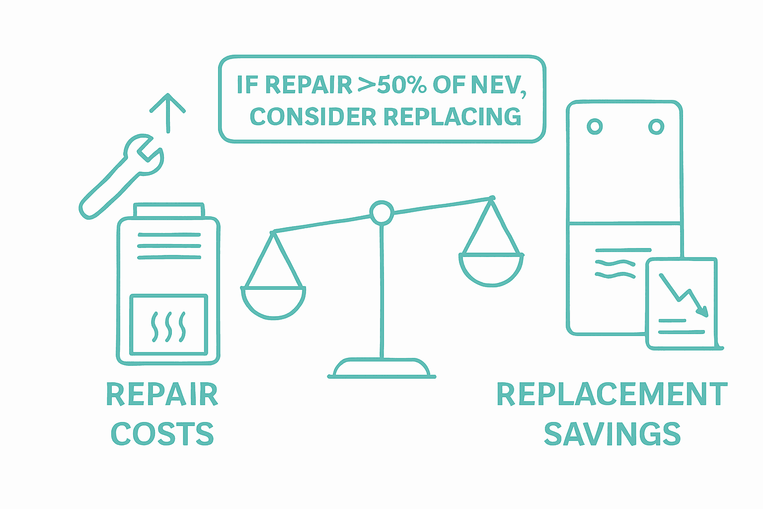 Infographic comparing furnace repair and replacement