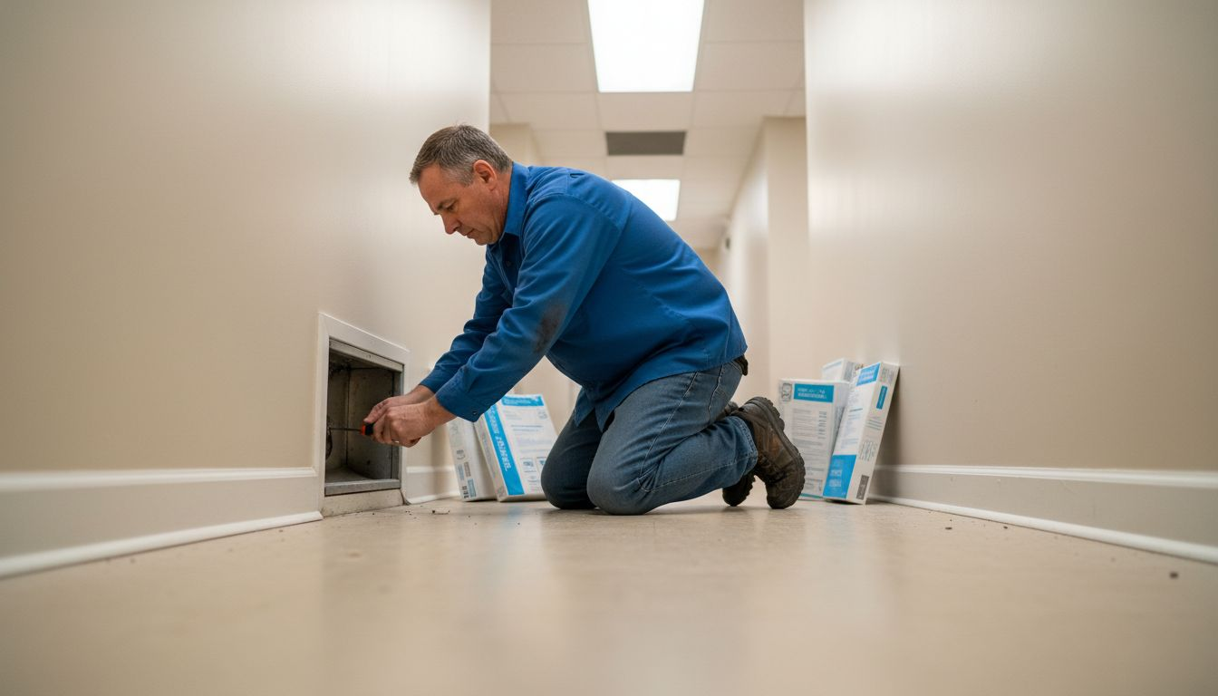 Technician checking whole house air purifier